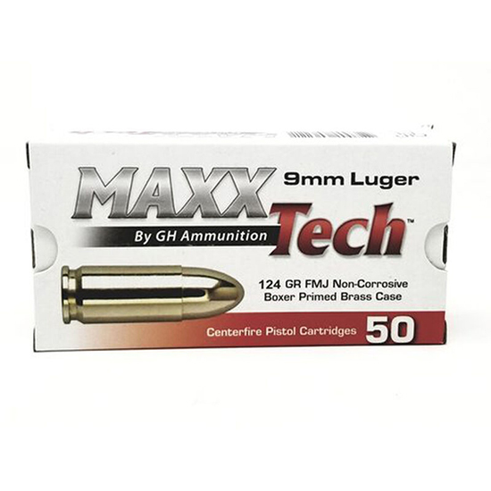 MAXX 9MM 124GR FMJ BRASS 50/10 - Ammunition